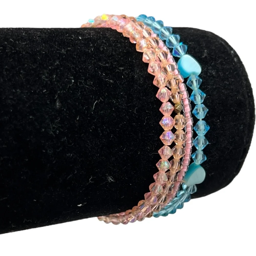 CRYSTAL STRETCH BRACELETS - PINK, PEACH, & BLUE - SET OF 4